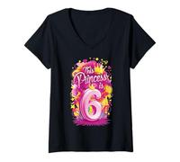 Mujer Camisa de 6º cumpleaños para niña de seis años, esta princesa es 6 cumpleaños Camiseta Cuello V