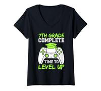 Mujer Camisa de 7º grado Complete Time To Level Up para graduación de juegos Camiseta Cuello V