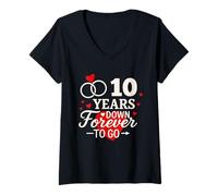 Mujer Camisa de aniversario romántico de 10 Years Down Forever to Go Camiseta Cuello V