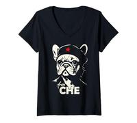 Mujer Camisa de bulldog francés Che Guevara parodia rebelde divertida Camiseta Cuello V