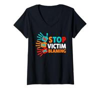 Mujer Camisa de concienciación sobre agresión Sexual - Deja de culpar a la víctima Camiseta Cuello V