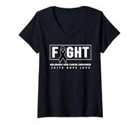 Mujer Camisa de concientización sobre el Melanoma - Combate la concienciación sobre el cáncer de Piel Camiseta Cuello V