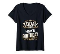 Mujer Camisa de cumpleaños Familiar a Juego con Texto en inglés Today Is My Mom s Camiseta Cuello V