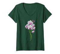 Mujer Camisa de Flores de orquídea Flor de orquídea Blanca Camiseta Cuello V