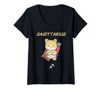 Mujer Camisa de Gato Sagitario Zodiaco astrología horóscopo Amante de los Gatos Camiseta Cuello V