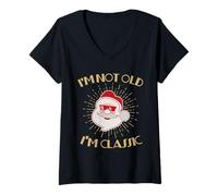 Mujer Camisa de Humor navideño - Santa I'm Not Old I'm Classic Camiseta Cuello V