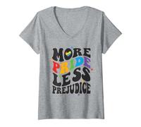 Mujer Camisa de Igualdad LGBTQ Retro con diseño de arcoíris y más Orgullo y Menos prejuicios Camiseta Cuello V