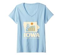 Mujer Camisa de Iowa cultivada en la Escena Retro de Tierras agrícolas del corazón Camiseta Cuello V