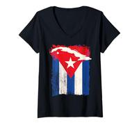 Mujer Camisa de la bandera de Cuba Mes de la Herencia Hispana Cubana Día de la Revolución Camiseta Cuello V