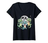 Mujer Camisa de Luna de Lagarto Divertida Lizard Lizard Lizard Camiseta Cuello V