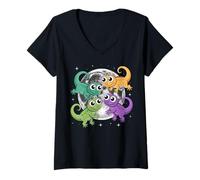 Mujer Camisa de Luna de Lagarto Divertida Lizard Lizard Lizard Camiseta Cuello V