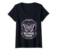 Mujer Camisa de Mariposa Bruja - Convirtiéndose en estética mágica de Brujas Camiseta Cuello V