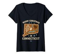 Mujer Camisa de Navidad en Connecticut a Juego con la Familia Camiseta Cuello V