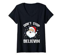Mujer Camisa de Papá Noel de Don't Stop Believing Divertida Navidad Camiseta Cuello V