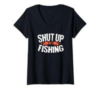 Mujer Camisa de Pesca Shut Up I'm Fishing Shirt Funny Fisherman Camiseta Cuello V