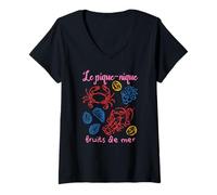Mujer Camisa de Picnic Francesa de mariscos Le Pique-Nique Fruits de Mer Camiseta Cuello V