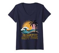 Mujer Camisa de playa para mujer The Beach is My Happy Place Casual Summer Camiseta Cuello V