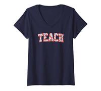 Mujer Camisa de profesor con estampado floral Teach with Love para mujer, bonitas flores Camiseta Cuello V