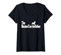 Mujer Camisa de Regalo para papá con Perro Boston Terrier de The Boston Terrier Father Camiseta Cuello V