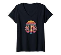 Mujer Camisa de senderismo para padre e hijo, retro, montaña, puesta de sol al aire libre Camiseta Cuello V