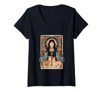 Mujer Camisa de Tarot The Cat Lady para Mujer, gótica y Bruja, con Forma de Gato, mamá Camiseta Cuello V