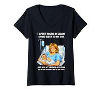 Mujer Camisa del Día de la Madre para mamá de Hijo | All He Got Me Was This Camiseta Cuello V