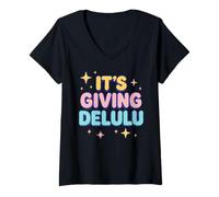 Mujer Camisa estética divertida It's Giving Delulu - Delulu Camiseta Cuello V
