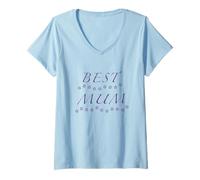Mujer Camisa Floral para mamá Best Mum in British with Hibiscus Flowers Camiseta Cuello V
