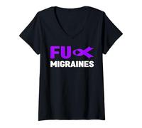 Mujer Camisa Fuck Migraines - Concientización sobre el Dolor de Cabeza sobre la migraña Camiseta Cuello V