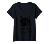 Mujer Camisa gótica de Ropa Divertida | Bunny Gothcore Cat Goth Camiseta Cuello V