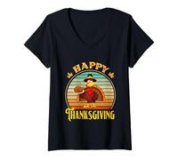 Mujer Camisa Happy Thanksgiving 2025 para Hombres y Mujeres, Happy Turkey Day Camiseta Cuello V