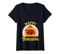 Mujer Camisa Happy Thanksgiving 2025 para niños y niñas, día del Pavo Camiseta Cuello V