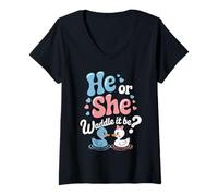 Mujer Camisa He Or She Waddle It Be, lindo pato, revelación de género Camiseta Cuello V