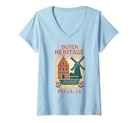 Mujer Camisa Holandesa Heritage Pella Iowa Windmill Vintage Lace Art Camiseta Cuello V