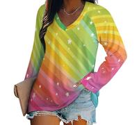 Mujer Camisa Holgada De Manga Larga Blusa Informal con Estampado Stars Rainbow Stripes Blusones Mujer Tallas Grandes Casual Camisas De Primavera Verano Cómodo Ligero Shirt