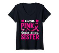 Mujer Camisa I Wear Pink Because I Love My Sister, cáncer de mama Camiseta Cuello V