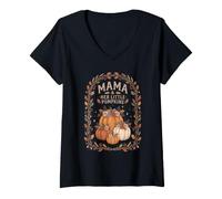 Mujer Camisa Mamas Little Pumpkin para Acción de Gracias y Otoño con Estampado Floral Camiseta Cuello V
