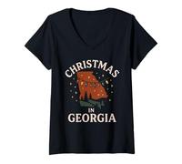 Mujer Camisa navideña de Georgia Holiday State Southern Winter Camiseta Cuello V