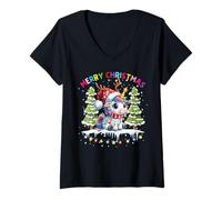 Mujer Camisa Navideña Unicornio Niñas Traje Navideño Navidad Camiseta Cuello V