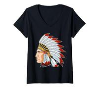 Mujer Camisa para Hombre Nativo Americano | Camisa de Tocado Indio Americano Camiseta Cuello V