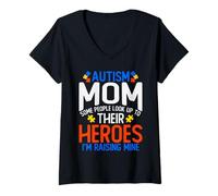 Mujer Camisa para mamá con Autismo Some People Look Up To Her Heroes Camiseta Cuello V