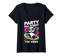 Mujer Camisa Party Panda para Toda la Noche Y2K Vibes Retro Panda Cool Dance Camiseta Cuello V