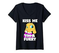 Mujer Camisa Peluda de Fandom Kiss Me I'm A Furry Shirt Rabbit Shirt Camiseta Cuello V