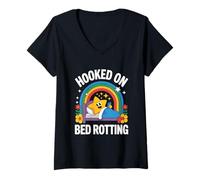 Mujer Camisa Podrida con Gancho en la Cama Hurkle Durkle Gen-Z Lazy Day Camiseta Cuello V