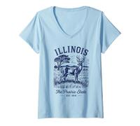 Mujer Camisa retro State Illinois Est 1818 Chicago 66 Skyline Route Camiseta Cuello V