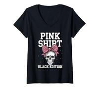 Mujer Camisa rosa Edición negra Gothic Biker Horror Camisa blanca Fun Camiseta Cuello V