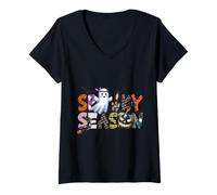 Mujer Camisa Spooky Season Ghost House Witch Pumpkin Camiseta Cuello V