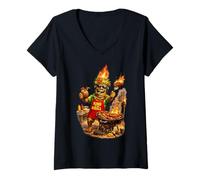 Mujer Camisa Tiki Man King of The Grill - Funny Island BBQ Tiki Art Camiseta Cuello V