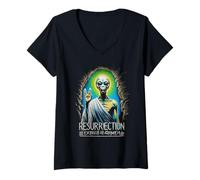 Mujer Camisa UFO Alien Easter Resurrection Sunday Spiritual Fusion Camiseta Cuello V