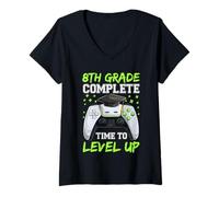 Mujer Camisas de 8º grado Complete Time To Level Up, graduación para niños Camiseta Cuello V